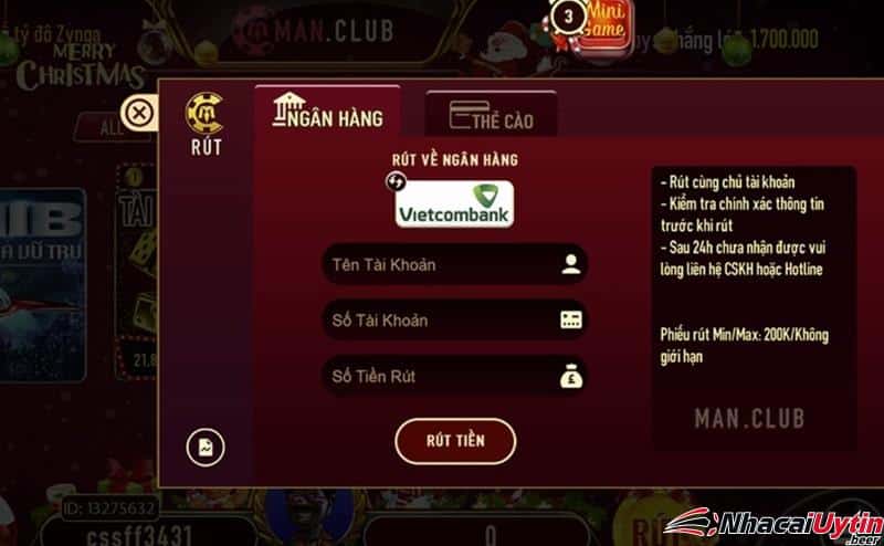 Manclub cho phép người chơi rút tiền không giới hạn